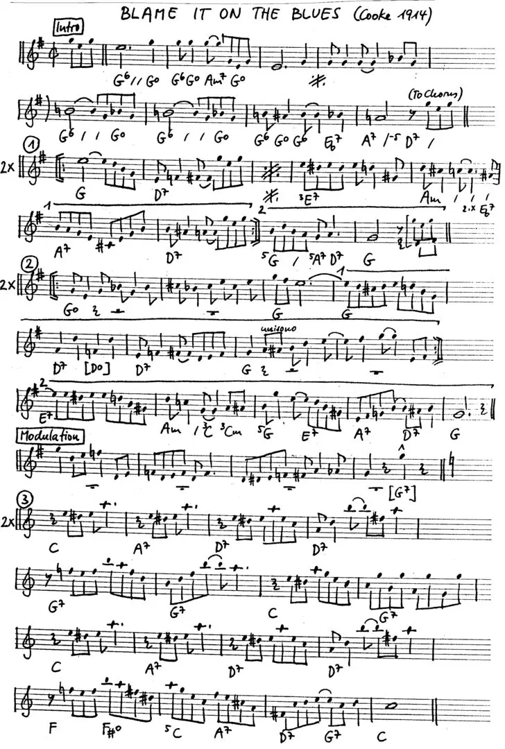 blame it on the blues free jazz leadsheet - Courtesy of the Jungle Jazz Band
